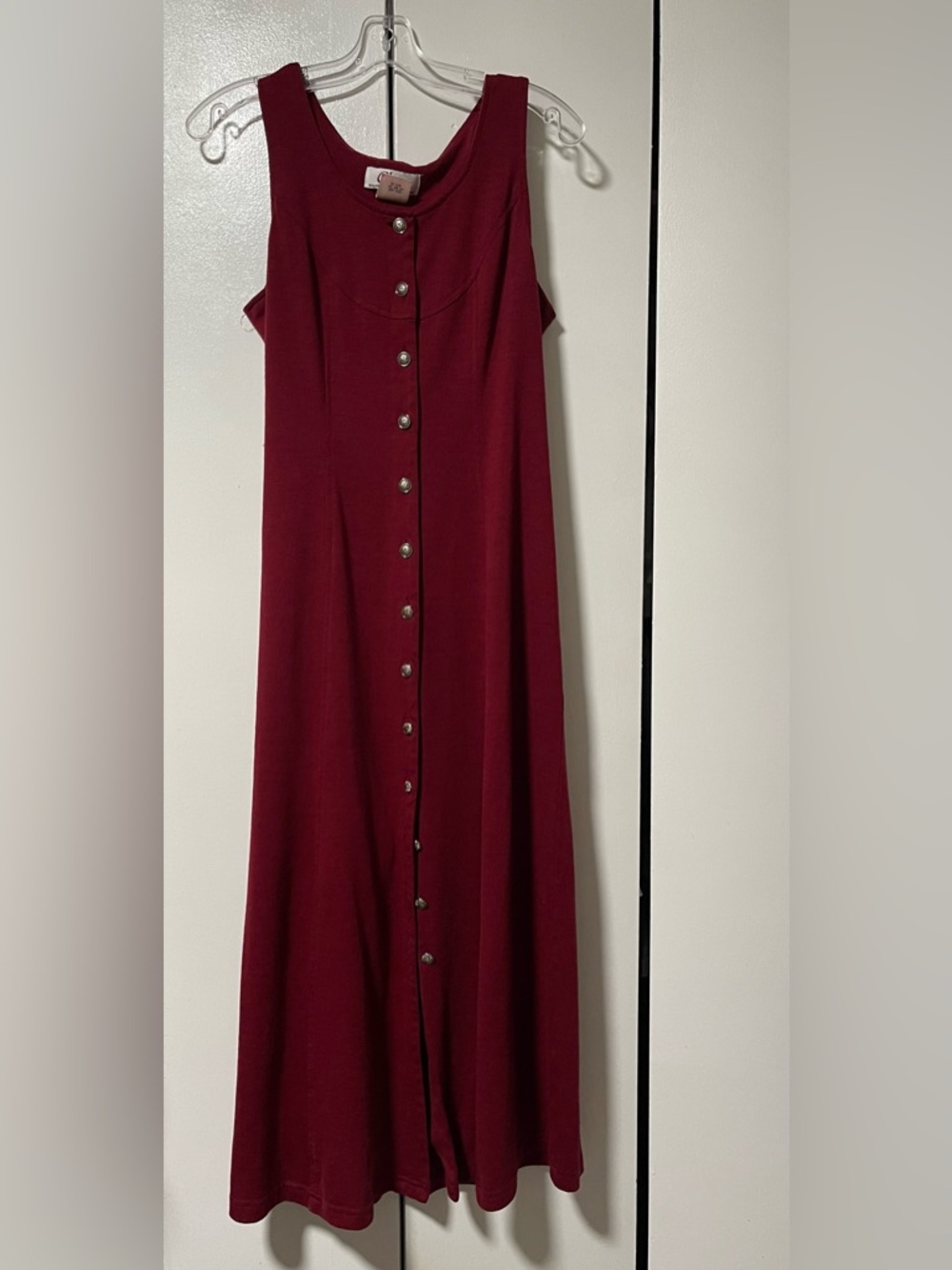 Vintage 80s Clues Collection Button-Front Burgundy Maxi Dress - Sleeveless